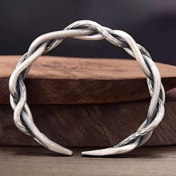 STERLING SILVER BRAIDED UNISEX BANGLE BRACELET - Picture 8 of 10